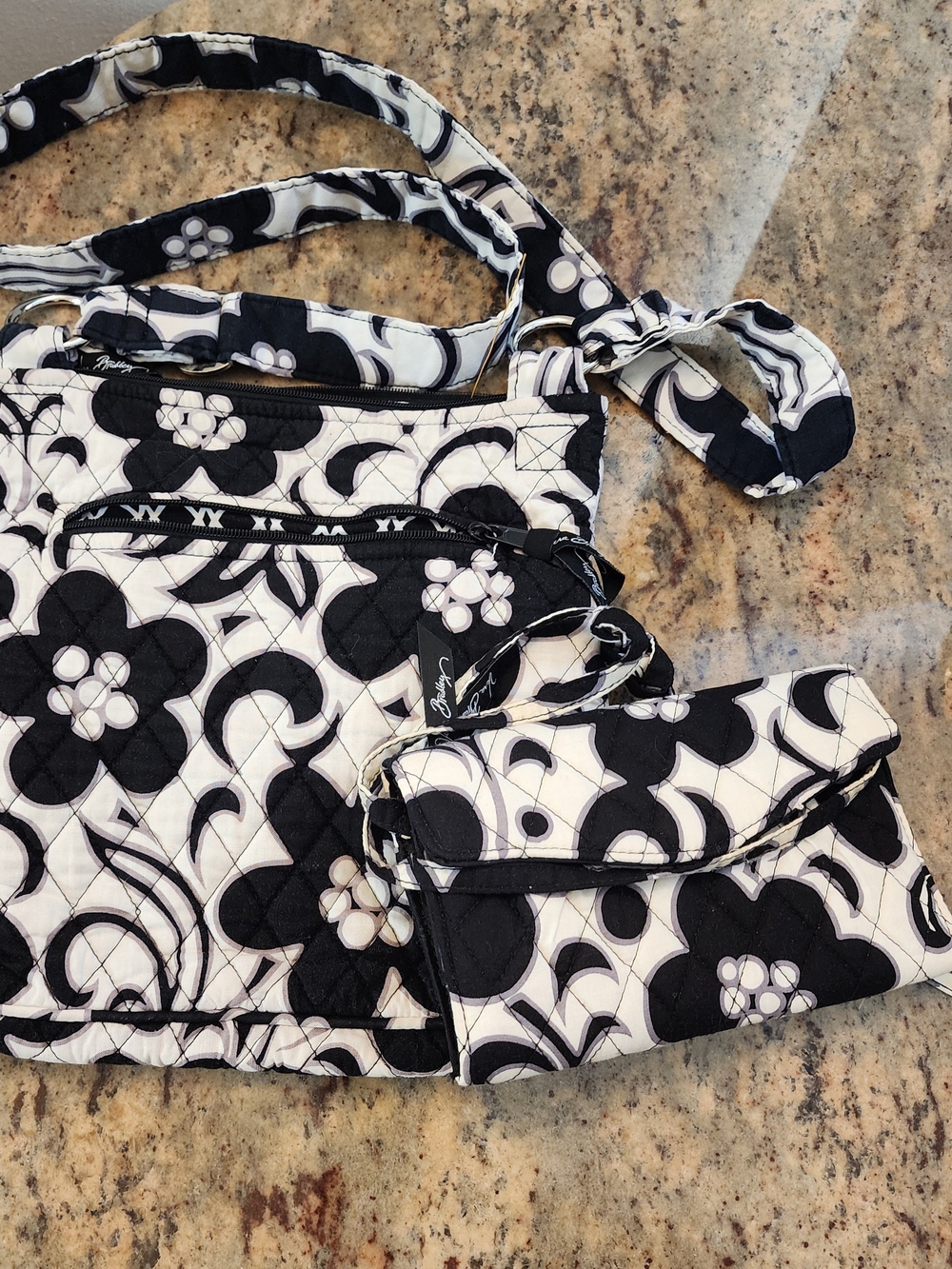 Vera Bradley Day And Nighy Black & White Crossbody Bag Wallet Matching Set
